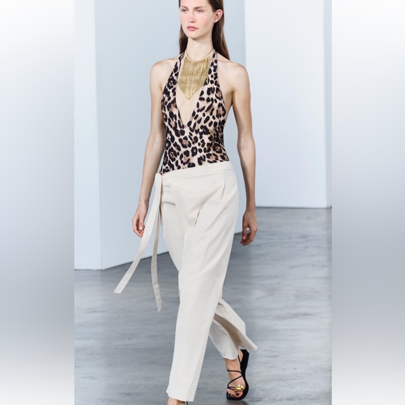 Zara ZW Collection Wrap Front Pants Side Tie Size Medium/Large available NWT - Picture 4 of 11